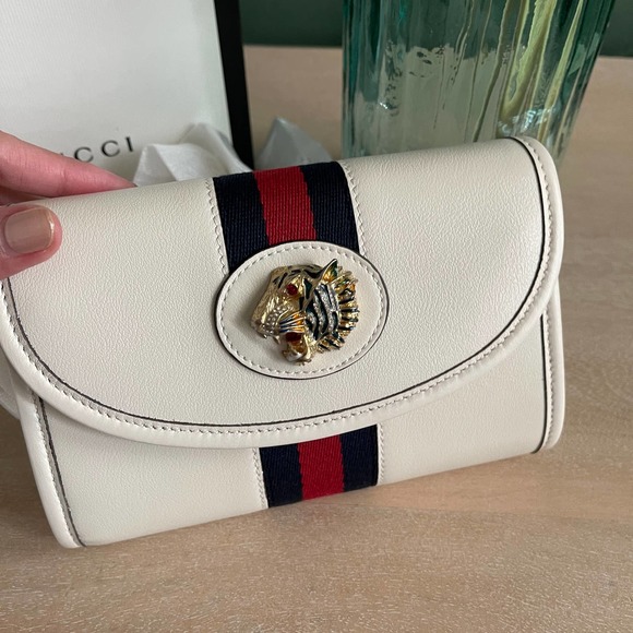 ❌SOLD❌NEW Gucci Mini Rajah White Leather Cross Body Bag Chain Wallet - Picture 2 of 8